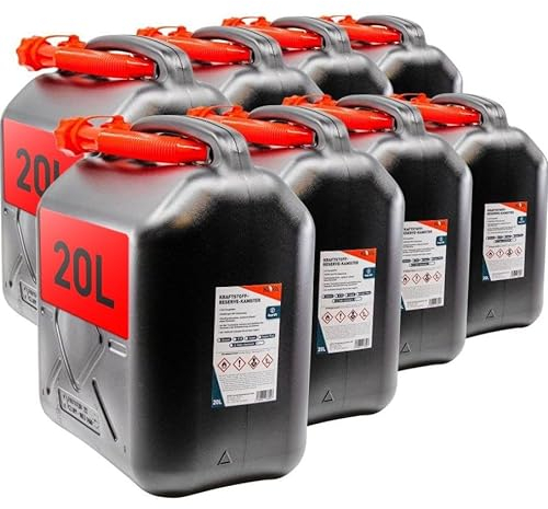 KOVA® 8x Benzinkanister 20L SCHWARZ Dieselkanister Reservekanister Kraftstoffkanister 20 Liter Wasserkanister für Benzin Diesel Wasser AdBlue Auswahl: 5 10 10L ltr 5L 20-Liter-Kanister & Außgießer
