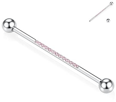 AROWRO 14G Industrial Piercing Ohrringe Silber Knorpel Ohrring Würfel Zirkon Industrial Barbell Chirurgenstahl Industrial Piercing Schmuck 1 1/2 Zoll 38mm Körperschmuck für Damen Herren