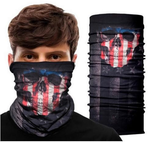 CUSTOMprivé Cache cou moto tête de mort, masque tube multifonction skull motard biker triker USA, Bandana microfibre homme
