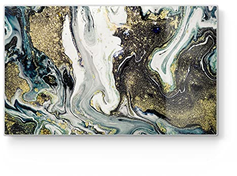 DEQORI Frühstücksbrett Glas | klein 23x14 cm | Motiv Flüssiger Marmoreffekt | Design Schneidebrett für Küche | Frühstücksbrettchen antibakteriell & rutschfest | Glasplatte & Servierplatte