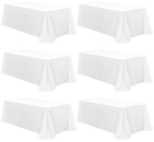 6-Pack Rechteck Tischdecke, 229 x 396 cm Weiße Tischdecke Polyester Tischdecke für 2,4 m Rechteck Tische, Fleck und Falten beständige waschbare Stoff Tischdecke für Hochzeit, Restaurant