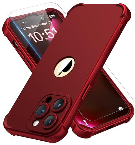 ORETECH Compatibile con Cover iPhone 14 Pro Max,Custodia iPhone 14 Pro Max con [ 2 x Pellicola Protettiva Vetro Temperato] 2 in 1 Ultra Sottile Antiurto Hard PC Silicone Anti Graffio Cover - Rosso