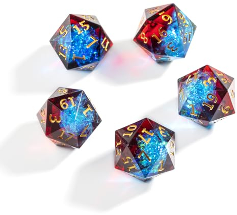 Yourandoll 5 STÜCKE Polyedrische Würfel D20 Würfel 16mm Resin Dice Spielwürfel for DND RPG Brettspiel Kartenspiel (Rot Blau)