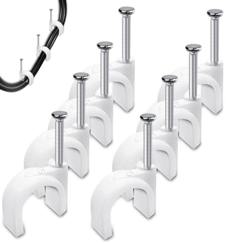 Kabelschellen Nagelschellen 5 mm Kabelklemmen 300 Stück Kabelhalter Wand zum schrauben Kabelbefestigung Halterungen Cable Clips mit Eingestecktem Nagel für Wall Wire Organiser Starkstromkabel(Weiß)