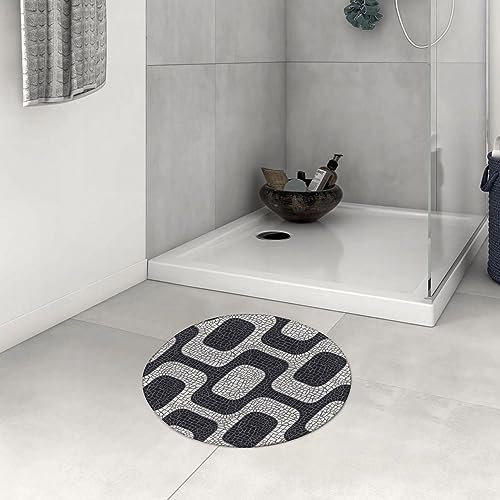 Badezimmerteppich rutschfest Modernes weißes und schwarzes Wellen-Pflasterungs-Muster-Fraktal,das Mosaik s Waschbar teppich rund Weich Flauschig Badteppich Weich Kurzflor Mikrofaser Badvorleger 60 cm