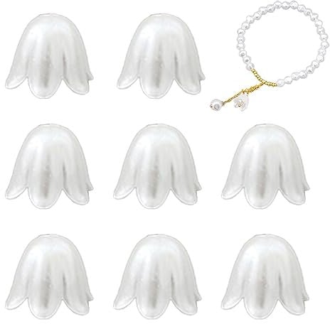 Acrylperlen,100 Stück kleine Maiglöckchen-Perlen zum Aufnähen mit Löchern - Kunstperlen aus Kunstperlen zur Schmuckherstellung, weiße Perlen zum Basteln von Armbändern
