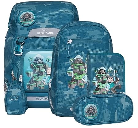 Beckmann, Schulrucksack-Set Classic Jungle Game, 6-teilig, Grundschule, ergonomisch, inkl. Regenüberzug, 22L