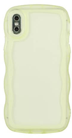 Eiyikof Compatible with iPhone X/XS Clear Case,Cute Solid Color Curly Wave Frame Transparent Soft Silicone Anti-Scratch Shockproof Protective Slim Case for Women Girls-Yellow