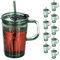 Relaxdays Set de 10 Vasos, Jarras para Beber con Tapa y Pajita, Jarritas Batidos y Zumos 450 ml, con Asa, Verde