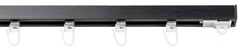Garesa Gardinenschiene Profil 160, 1-läufig, Schwarz I Aluminiumschiene inkl. Gleiter I Deckenmontage I Eckige Schleuderschiene mit Schnellspanner I 100cm