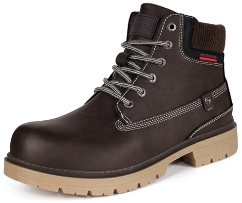 Boots for Mens Walking Ankle Boots Mesh Lined Fashion Leather Shoes Casual Flat Outdoor Spring Autumn, Dark Brown Without Fur, 6 UK