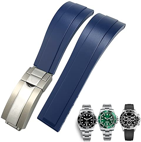 EKSIL 20 mm 21 mm Gummi-Armband für Rolex Daytona Submariner GMT Yacht-Master OYSTERFLEX Silikonband Faltschließe Armbänder, 21 mm, Kunststoff, Achat