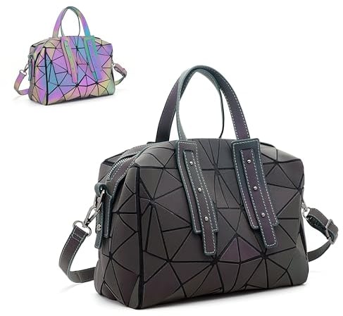 CAFINY Sac à main géométrique Boston pour femmes Sac à main lumineux géométrique et sac à bandoulière géométrique Sacs géométriques et sac à bandoulière holographique