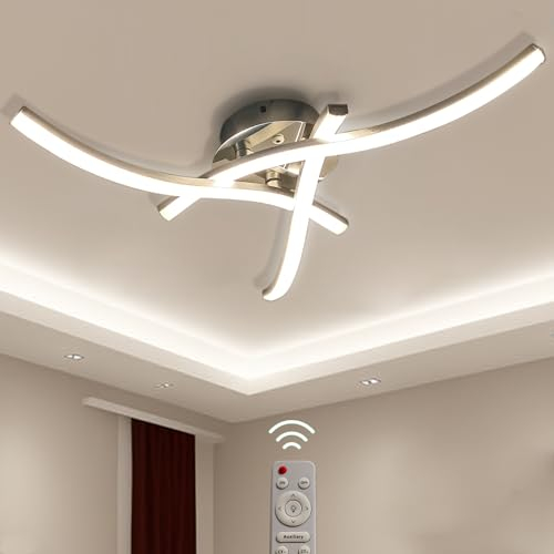Sweier Plafonnier LED avec Dimmable Télécommande, 3 Intégrées LED 22W 2200Lumen Plafond Luminaire en forme de vague, Plafonnier Courbé pour Couloir Chambre Cuisine Salon
