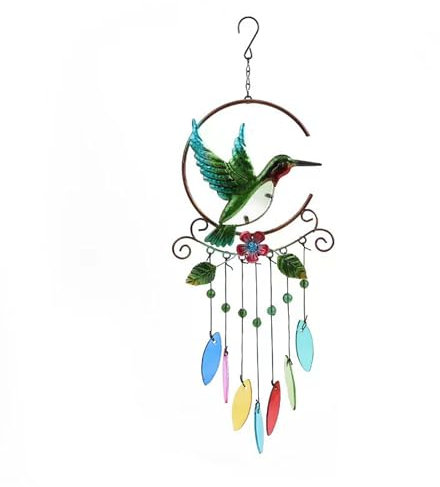 Windspiel, Kolibri, Garten, Glas, buntes Windspiel für Zuhause, Party, Festival-Dekoration, Gartendekoration für drinnen und draußen, lebensechte Kolibri-Glocke, tiefer Klangstil