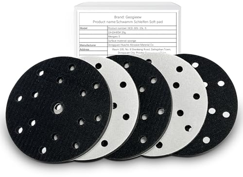 5 Stück Klett-Schleifteller 150mm, Zubehör für Exzenterschleifer, Schwamm Schleifen Soft Pad, Interface Kissen Pad, Spezielle Ersatzpads für Schleifmaschinen (15 Löcher)