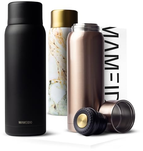 MAMEIDO Thermoskanne 1l mit Becher aus Edelstahl, Isolierkanne bis zu 12h heiß, auslaufsichere Thermosflaschen BPA frei, Kaffee & Tee unterwegs (Rich Black, 1000ml)