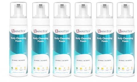 6x 200ml Omnitex Rinse Free Body Cleansing Foam, With Herbal Oils & Vitamins | No Water - No Rinse Body Wash | Clean, Nourish & Protect, No Parabens, Latex Free, Alcohol Free, Dermatologically Tested