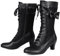 Voviggiw Damen-Stiefel im Vintage-Stil viktorianische Stiefel mittlere Waden Reißverschluss Kostüm Renaissance-Schuhe mittelhoher Absatz Hochzeitskleid-Stiefel Schleifen Schwarze Markierung Größe 36