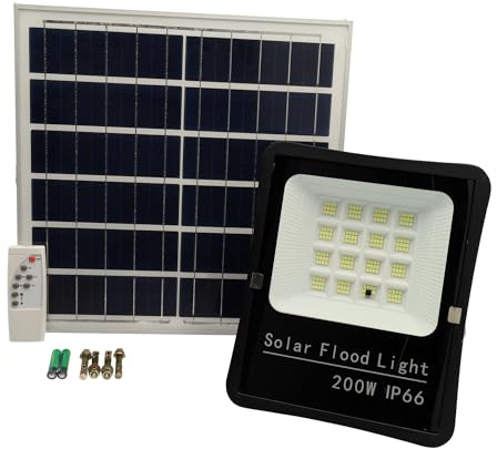 JANDEI - LED-Solarstrahler, separates Panel mit Lithium-Akku, kaltes Licht 6000 K, Schutzart IP65, ideal für Garten, Terrasse, Wege usw. (1200 Lumen)
