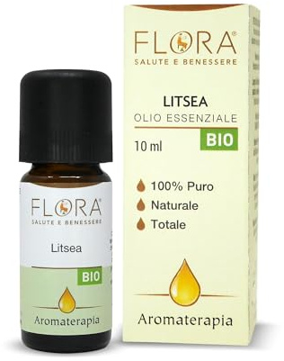FLORA Litsea Olio essenziale BIO-CODEX 10 ml, 100% puro naturale e totale proveniente da coltivazioni biologiche controllate