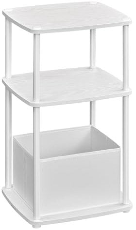 SONGMICS HOME Side Table, Bedside Table, End Table with 3 Storage Shelves, Fabric Basket, for Bedroom, Living Room, Steel Frame, 30 x 34 x 58 cm, Modern, Snow White LET286W01