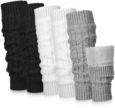 Chuarry 3 Leg Warmers, Black, Gray, White, Cable Knit Pattern