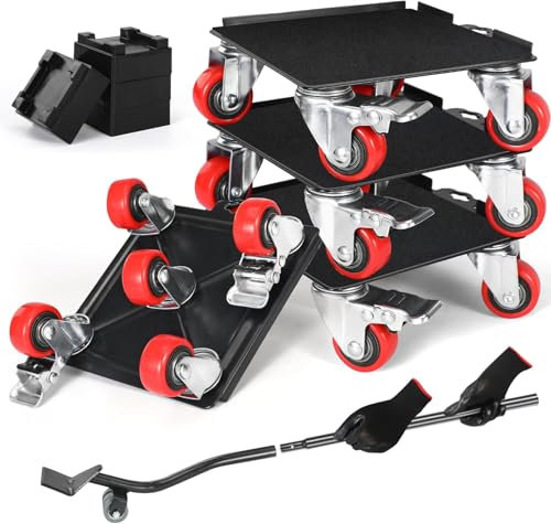 Heavy Duty Furniture Movers with Wheels Furniture Dolly Kit Moving Furniture Lift Mover Tool Set Wheels Piano Dolly Pool Table Dollies Double Bearings Locks Max Capacity 2000 lb 1.5 Inch Red Wheels