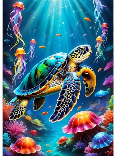 QINRUBB Meeresschildkröte Diamond Painting Erwachsene, 5D Quallen Diamant Painting Bilder Anfänger, DIY Runder Vollbohrer Diamanten Malerei Stickerei Set Kreuzstich Geschenke Home Wand Dekor 30x40cm