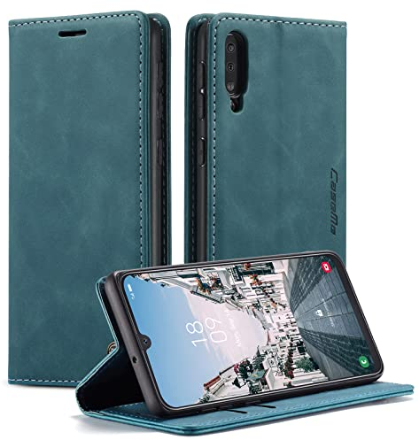 Cracedily Coque pour Samsung Galaxy A50 Pochette, Etui Protection Housse Premium en Cuir PU,Etui à Rabat Pochette de Portefeuille Étui pour Samsung A50 Case, Bleu Vert