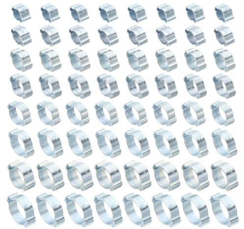 PATIKIL Double Ear Hose Clamp Set, 80 Pack 8 Sizes Galvanized Steel O Clip Crimp Rings for Fuel Petrol Pipe Tube Fitting Connections, Silver Tone