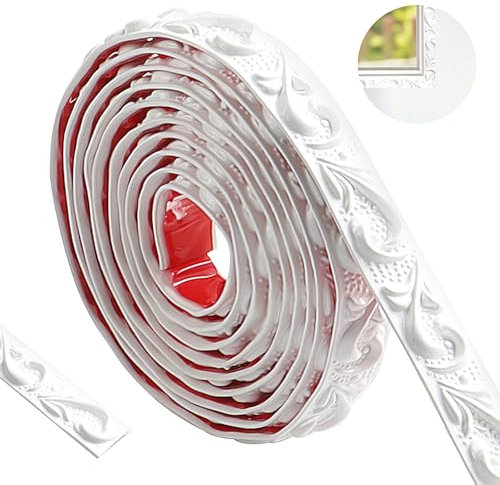 300cm Flexibel Stuckleisten Selbstklebend, Wasserdicht Zierleisten 3D Vintage Muster, Wandverkleidung für Heimdekoration (Weiß-2cm)