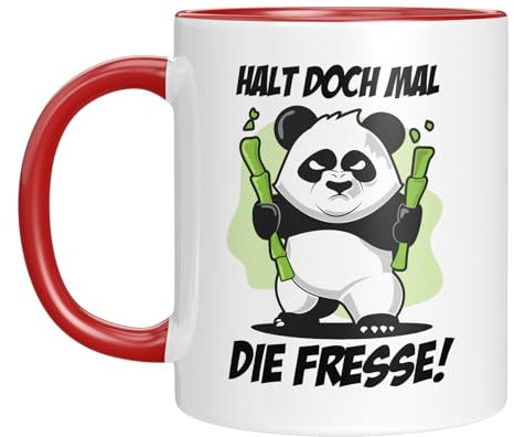 Tasse mit Spruch - Halt doch mal die Fresse - Kaffeebecher mit Tiermotiv - Geburtstagsgeschenk - Panda - Büro - lustige Geschenkidee