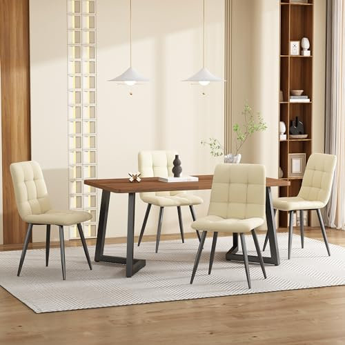 Merax Table à manger rectangulaire en bois pour 4 à 6 personnes, cadre en métal, pieds en métal, convient pour restaurant, salon, cuisine, salon, couleur noyer/noir 117 x 68 cm
