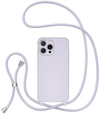 UEEBAI Lanyard Case for iPhone 16 Pro 6.3, Crossbody Liquid Phone Cover Necklace Cord Strap Soft Shockproof Protective Case - Lilac Purple