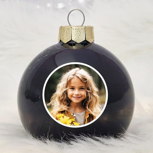Deine personalisierte Weihnachtskugel | Christbaumkugel mit eigenem Foto und individuellem Wunschnamen, Echtglas 8 cm (08_Schwarz, 1 Seitig (Nur Foto))