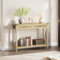 Litake Table console en rotin avec 2 tiroirs et étagère ouverte, table de couloir, table basse étroite pour salon, bureau, entrée ou mur TV
