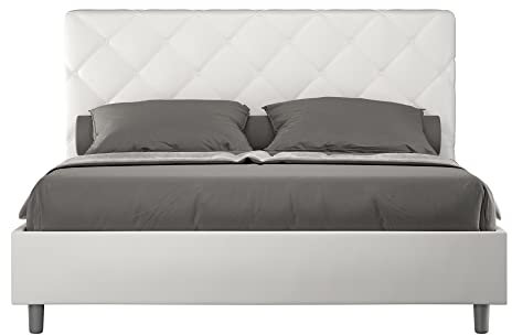 ITYHOME Letto Contenitore Doppia Alzata Imbottito 160x200 Similpelle Bianco Priya