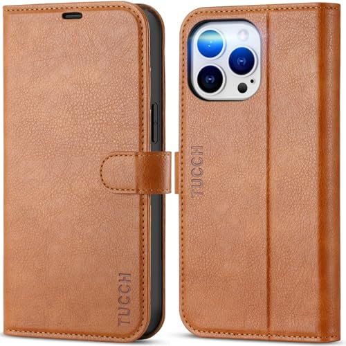 TUCCH Case for iPhone 14 Pro Max (6.7) 2022 5G, Magnetic Protective PU Leather Wallet Stand Folio Cover[RFID Blocking][Card Holders][Shockproof TPU] Compatible with iPhone 14 Pro Max, Textured Brown