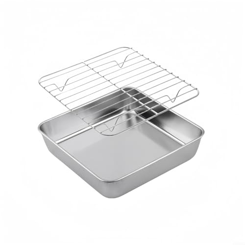 EpheyFIF Stainless Steel Baking Pan with Cooling Rack, Versatile Roasting Tray for Turkey, BBQ, Cake - Dishwasher Safe Kitchen Cookware Set - Available in 3 Sizes(20CM)