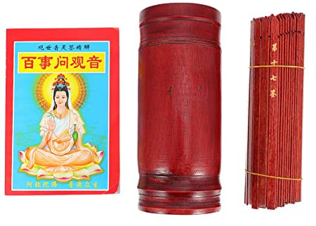 ibasenice Seau De Bâtons De Divination Chinois Ensemble pour Temple Et Jeu Divinatoire Portable Petit Taille Bois Et Papier Couleur Rouge Foncé 100 Bâtons Et Livre pour Tirage Divinatoire Spirituel