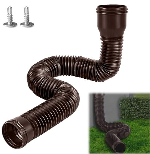 Hengrongshen 1 pezzi di estensione flessibile per grondaia, tubo di scarico, tubo di scarico flessibile rotondo per tubo di scarico 80/100 mm, allungabile da 47 a 150 cm, prolunga per grondaie, braun