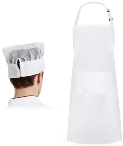 QYEHF Delantales de cocina,delantal unisex para cocinero, Gorro De Cocinero Delantal Blanco Delantal De Cocina Para Hombres Y Mujeres Cocinar Restaurante Café Hornear, Blanco (malla transpirable)