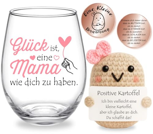 Tixlux Geschenk für Mama,Weingläser Geburtstagsgeschenk für Mutter, Muttertagsgeschenk, Glück ist eine Mama wie dich zu haben Geschenkset, liebevolles Geschenk für Mutter, Ehefrau, Oma, Frauen