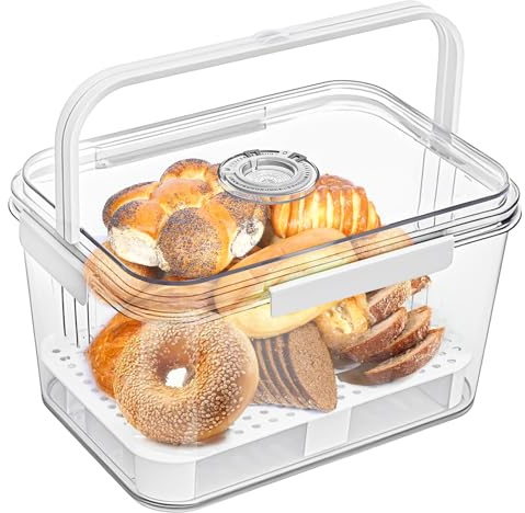 Foraineam Airtight Bread Box with Lid, Time Recording Loaf Bread Keeper for Kitchen Countertop, Food Storage Container with Handles, Breadbox Organizer Bin for Homemade Toast, Donut and Cookies