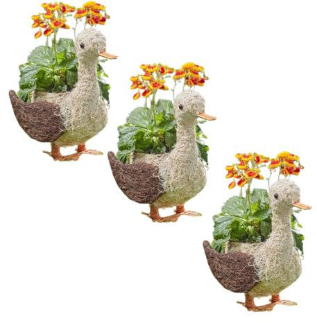 Garden Mile Set of 3 Animal Themed Flower Planters Novelty Rattan Straw Plant Pots Garden Duck Decor Garden Lawn and Patio Planters
