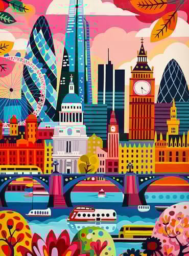 Cross & Glory - Colourful London - 1000 Piece Jigsaw Puzzle for Adults | Iconic Landmarks of London | Challenging Puzzle for Art and Travel Lovers