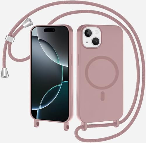 GoodcAcy Cover Compatibile con iPhone 12 Pro/iPhone 12 Cover Magnetica, Silicone TPU Morbido Corda Collana Necklace Regolabile Stylish con Catena Ultra Sottile Case, Rosa sabbia