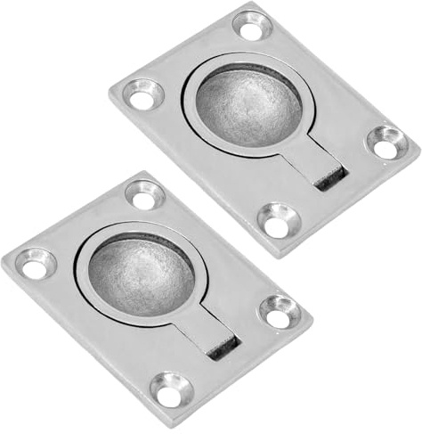 PRIOstahl Lukengriff Einlassgriff versenkbarer Griff Möbelgriff Muldengriff Bodenheber x 2 Stück Größe: 48 x 39 mm für Boot Marine Schiebetüren Schubladen Yacht Bodenluke Rostfrei aus Edelstahl V4A