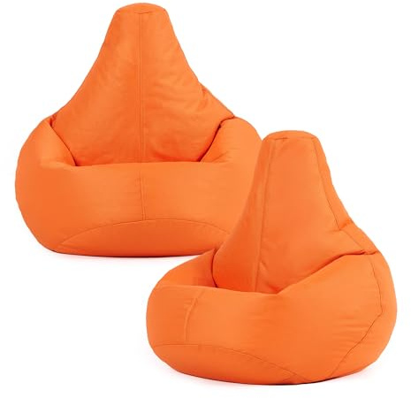 Bean Bag Bazaar Dalton Gaming Bean Bag Chair, Orange, 2 Pack, Water Resistant Fabric, Beanbag for Indoor and Outdoor Use with Filling Included, Gaming, Bedroom, Living Room, Garden